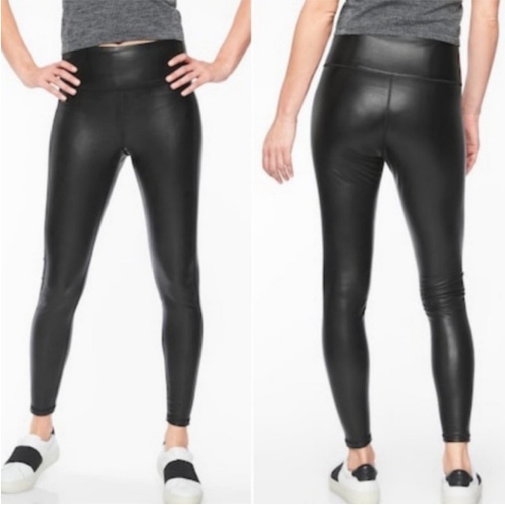 Athleta All Over Gleam Tight Faux Leather High Rise Leggings SP Black